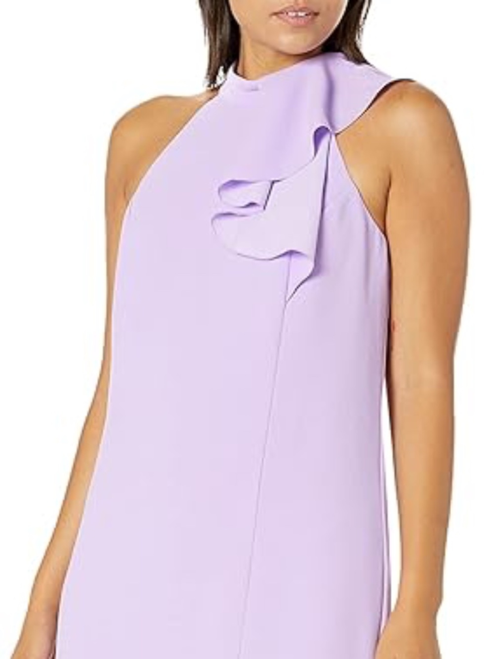 Trina Turk Lavender Ruffle-Neck Midi Dress